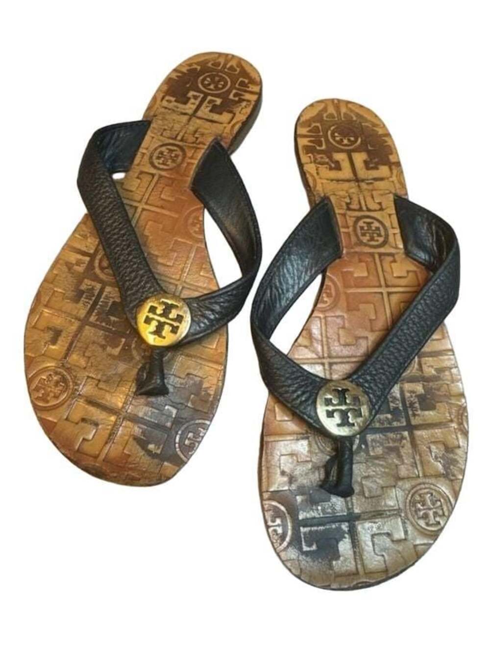 Tory Burch Thora Metallic Silver Thong Leather Cork Wedge Sandals